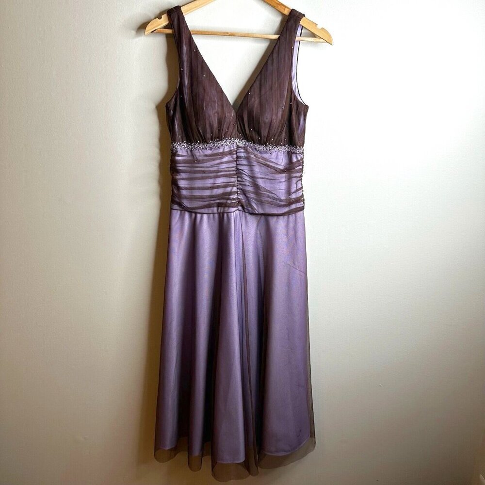 Vintage‎ JS Boutique Cocktail Dress Sz 10 Purple Beaded Mesh Babydoll Fairy 90s